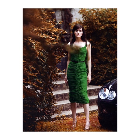 ALEXANDER MCQUEEN VINTAGE GREEN SILK RUCHED DRESS SIZE 40 - Picture 11 of 11